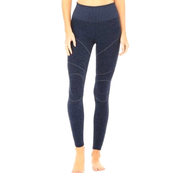 Alo Yoga Revel Dark Heather Blue AloSoft High Waist Seamed Athletic Leggings Lar - Picture 2 of 9